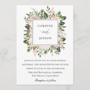 Invitation Aquarelle verte Dusty Floral Mariage