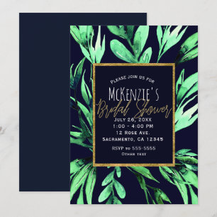 Invitation Aquarelle verte et bleue Fête des mariées botaniqu