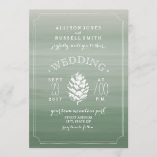 Invitation Aquarelle verte et cône de pin Mariage rustique