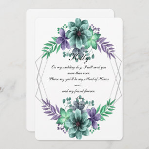 Invitation Aquarelle verte Et violette Florale Maid Of Honor