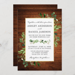 Invitation Aquarelle verte Eucalyptus Mariage photo en bois