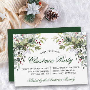 Invitation Aquarelle verte Fête de Noël Holly