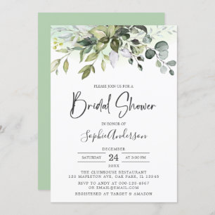 Invitation Aquarelle verte Fête des mariées Eucalyptus