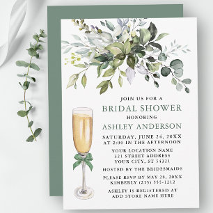 Invitation Aquarelle verte Fête des mariées Sage Green Bow