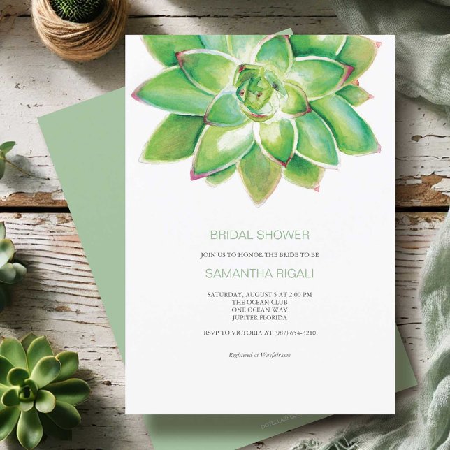 Invitation Aquarelle verte Fête des mariées Succulente (green bridal shower invitations watercolor succulent by small business owner do tell a belle)