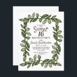 Invitation Aquarelle verte Feuille blanc or doux 16<br><div class="desc">Beau et élégant feuilles d'aquarelle botanique vert sur une invitation de fête Sweet 16 anniversaire blanc avec des accents d'or.</div>