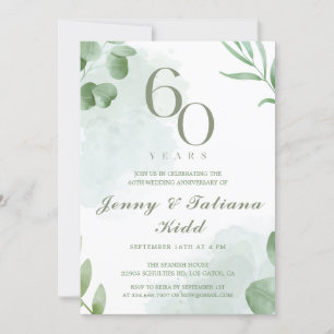 Invitation Aquarelle verte Feuilles 60e anniversaire Mariage