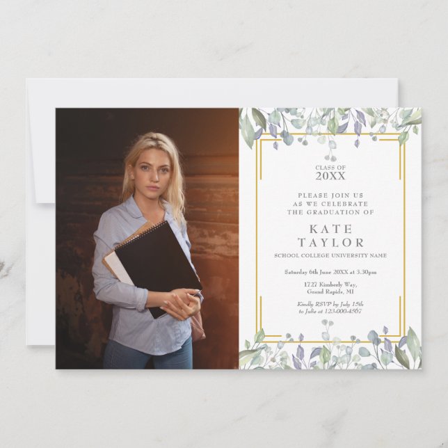 Invitation Aquarelle verte Floral Graduation Party Photo (Devant)