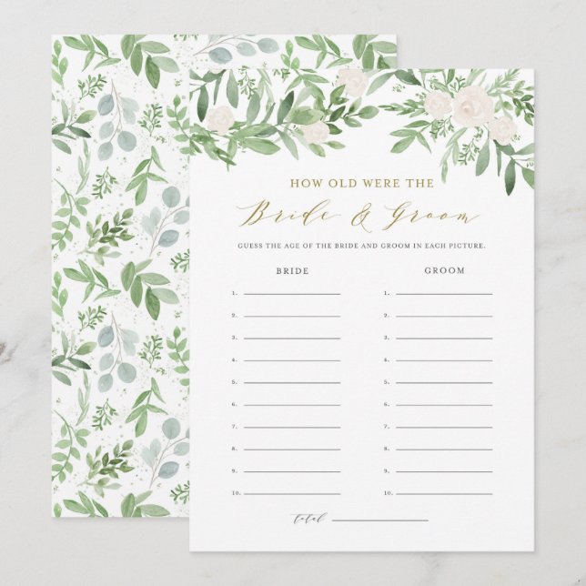 Invitation Aquarelle verte Floral Guess the Age Game Card (Devant / Derrière)