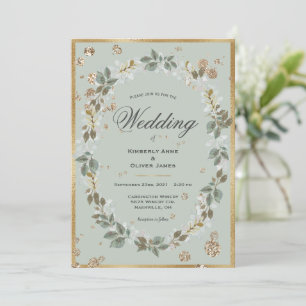 Invitation Aquarelle verte Gold Sage Mariage Floral