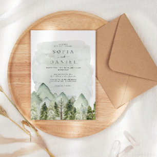 Invitation Aquarelle verte Hiver Montagnes Mariage