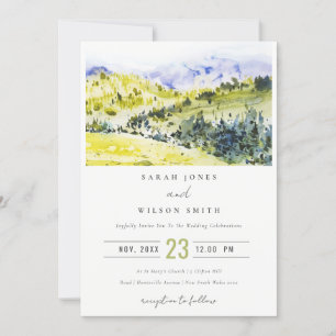 Invitation Aquarelle verte Jaune Campagne Hills Mariage