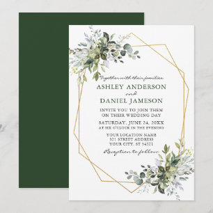 Invitation Aquarelle verte Mariage de cadre géométrique