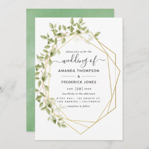 Invitation Aquarelle verte Mariage géométrique