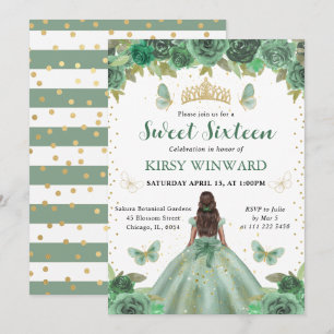 Invitation Aquarelle Verte & Or Princesse Douze Ans