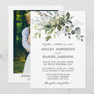 Invitation Aquarelle verte Photo Retour Mariage