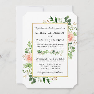Invitation Aquarelle verte rose Blush Rose Mariage