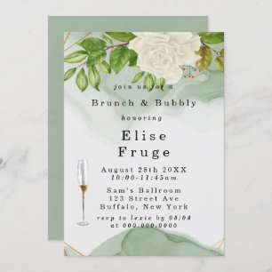 Invitation Aquarelle verte Roses blanches Brunch & Bubbly