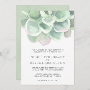 Invitation Aquarelle verte Sage Botanique Mariage Succulent