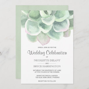 Invitation Aquarelle verte simple Mariage Succulent