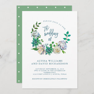 Invitation Aquarelle verte Succulents et fleurs   MARIAGE