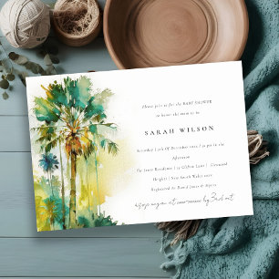 Invitation Aquarelle verte tropicale Baby shower palmier