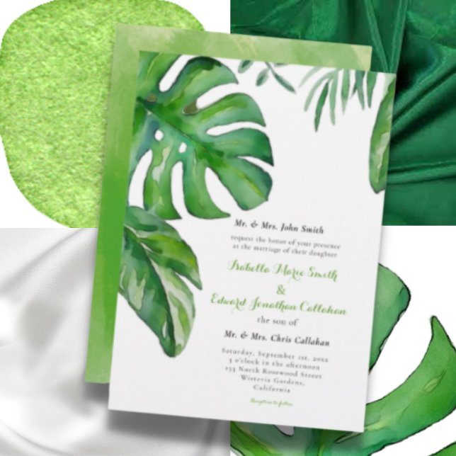 Invitation Aquarelle verte tropicale Monstera Feuille Mariage (Créateur téléchargé)