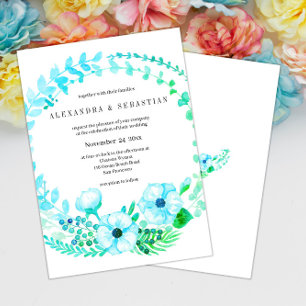 Invitation Aquarelle verte turquoise Mariage