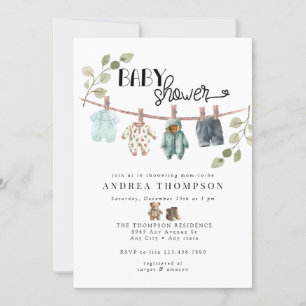Invitation Aquarelle Vêtements bébé Baby shower Boho Boy