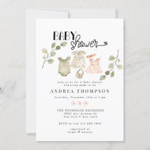 Invitation Aquarelle Vêtements bébé Boho Girl Baby shower