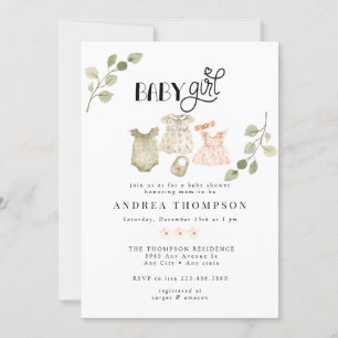 Invitation Aquarelle Vêtements bébé Boho Girl Baby shower