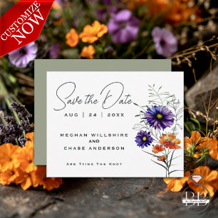 Invitation Aquarelle Vibrant Orange et violet Fleurs sauvages