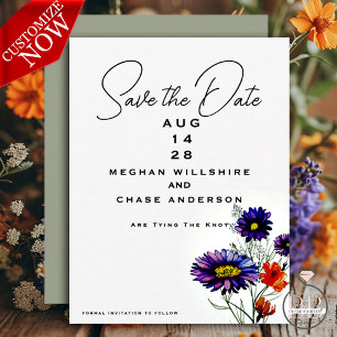 Invitation Aquarelle Vibrant Orange et violet Fleurs sauvages
