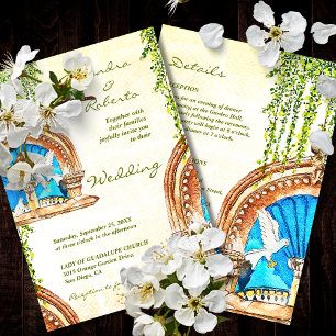 Invitation Aquarelle Vieux Mexique Arch et Mariage de fontain