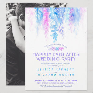 Invitation Aquarelle vignes bleu rose après la fête de mariag