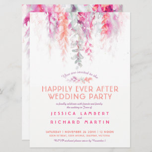 Invitation Aquarelle vignes corail rouge après la fête de mar