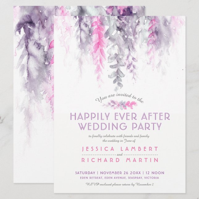 Invitation Aquarelle vignes indigo après la fête de mariage (Devant / Derrière)