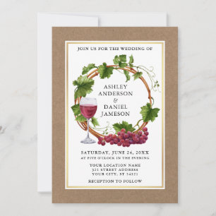 Invitation Aquarelle Vignes Vignes Bois Wreath Kraft Mariage
