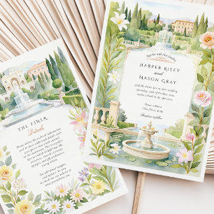 Invitation Aquarelle Villa d’Este Italie Mariage