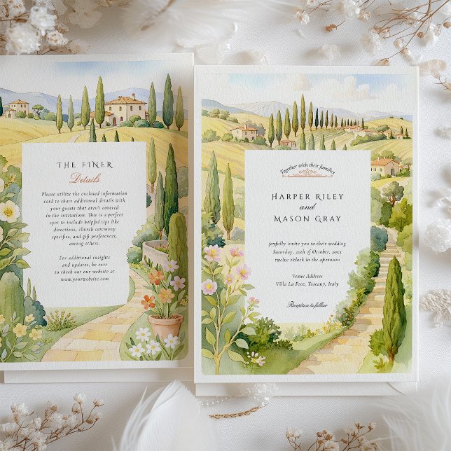 Invitation Aquarelle Villa La Foce Toscane Italie Mariage (Créateur téléchargé)