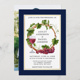 Invitation Aquarelle Vins Vin Wreath Photo Mariage bleu