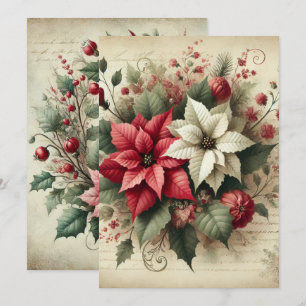 Invitation Aquarelle Vintage à imprimer Poinsettia Wreath