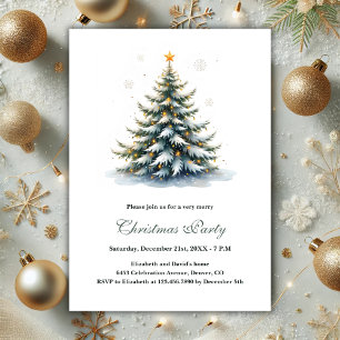 Invitation Aquarelle Vintage arbre minimaliste fête de Noël