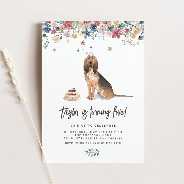 Invitation Aquarelle vintage Bloodhound Chien fête d'annivers (Celebrate your furry friend’s special day with our charming Bloodhound dog birthday invitation.)
