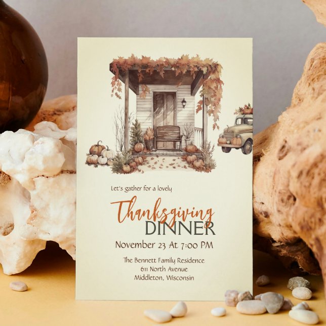 Invitation Aquarelle vintage Boho brûlé Orange Thanksgiving (Créateur téléchargé)
