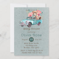 Aquarelle Vintage Camion Teddy Bear Baby shower