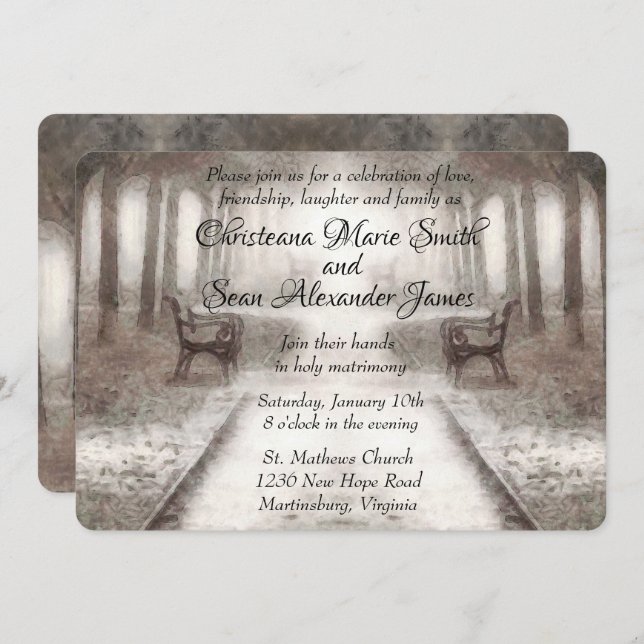 Invitation Aquarelle vintage de parc noir et blanc (Devant / Derrière)