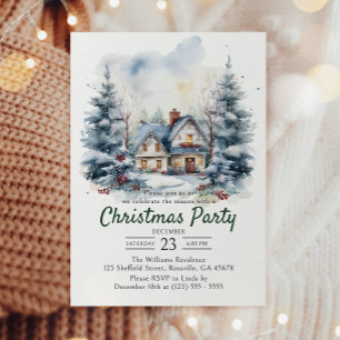 Invitation Aquarelle Vintage fête de Noël neige