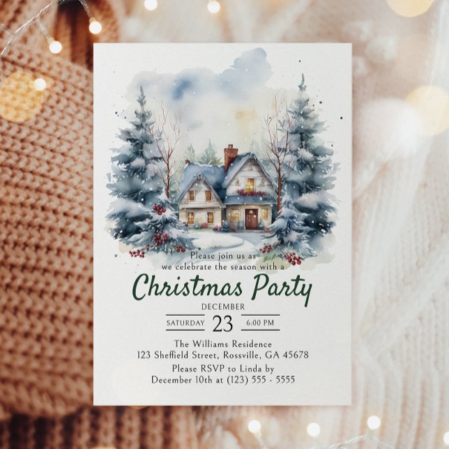 Invitation Aquarelle Vintage fête de Noël neige (Make your holiday party unforgettable with our charming Christmas invitations—festive and personal!)