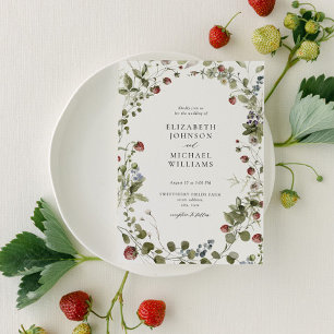 Invitation Aquarelle vintage fraise Mariage d'été